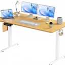 Smug Adjustable Height Standing Desk 63 Inch Electric Sit Stand Up Down Computer Table Ergonomic Rising Modern Lift Motorized Gaming Desktop Workstation for Work Home Office - Oak