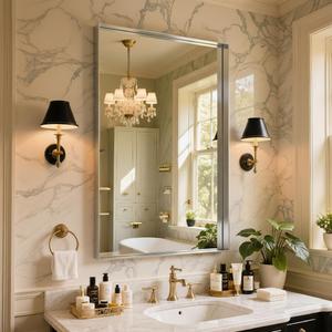 Bimno Bathroom Mirror 55"x30",Silver Framed Large Mirrors for Wall, Aluminum Metal Frame Modern Vanity Mirror for Bathroom, Bedroom, Living Room, Over Sink, Entryway Hangs Horizontal or Vertical