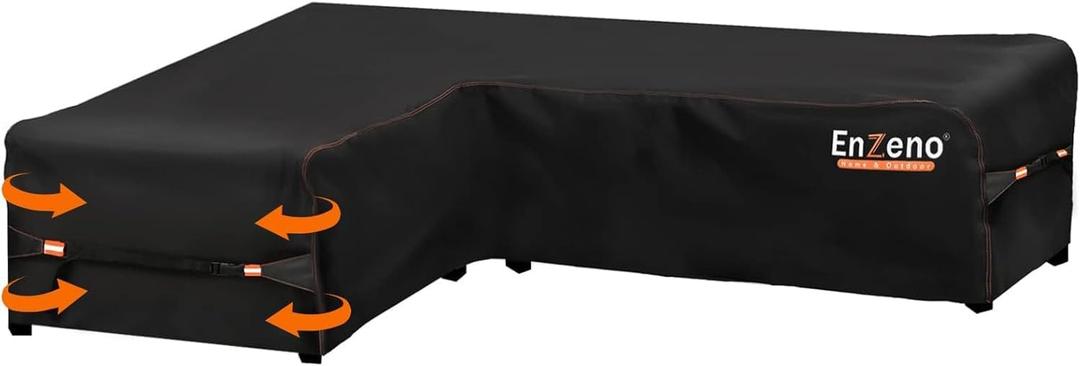 Enzeno Garden L-Shape Furniture Cover Waterproof, 420D Heavy Duty Oxford Fabric Outdoor Rattan Corner Sofa Cover with Waterproof Tape (Black, 83x102x34inch)