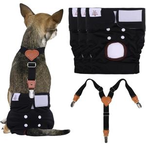 CuteBone Dog Diapers Female 3 Pack Reusable Doggy Diapers with One Suspender for Small Medium Large Dog Period BDD03S