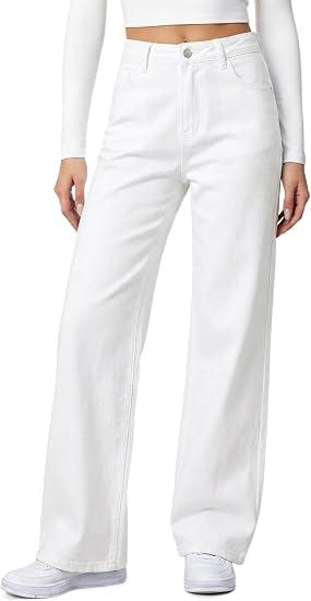 HDLTE Women Wide Leg Jeans High Waist Baggy Jeans Loose Boyfriend Jeans Denim Pants Y2K 90s White, Medium