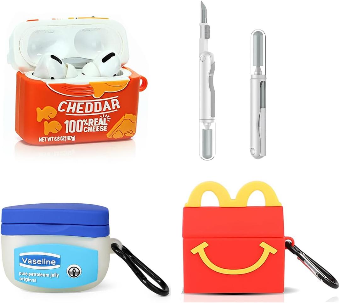 (3Pack) Case for AirPods Pro 2nd/1st Generation with Cleaning kit, XMBYGY Cute Skin Design Silicone Cartoon Charging Case Protective Covers with Keychain for AirPods Pro 2/Pro Earbuds (G+F+M)