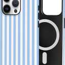 TPU Phone Case for iPhone 15 Pro Max, MagSafe Wireless Charging Compatible, Shockproof Slim Fit Protective Cover with Anti-Yellowing & Raised Camera Protection (Blue Stripe, iPhone 15 Pro Max)