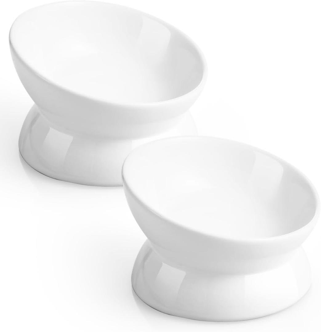 LoeJan Elevated Cat Food Bowl, 5 Oz Ceramic Raised and Tilted Water Bowl, Anti Vomiting and Protect Pets' Spines Dishes for Small Dog, Fat Faced Cat, Kitten (White, 2 Pack) LoeJan Elevated Cat Food Bowl, 5 Oz Ceramic Raised and Tilted Water Bowl, Anti Vomiting and Protect Pets' Spines Dishes for Small Dog, Fat Faced Cat, Kitten (White, 2 Pack)