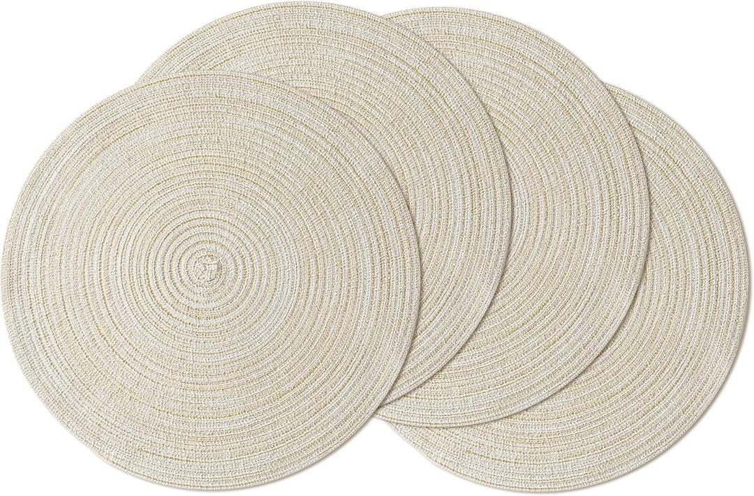 Leetaltree Round Placemats Heat and Slip Resistant Cotton Table Mats, Washable Bohemian Placemats for Dining Tables (White Beige, Set of 4) Leetaltree Round Placemats Heat and Slip Resistant Cotton Table Mats, Washable Bohemian Placemats for Dining Tables (White Beige, Set of 4)