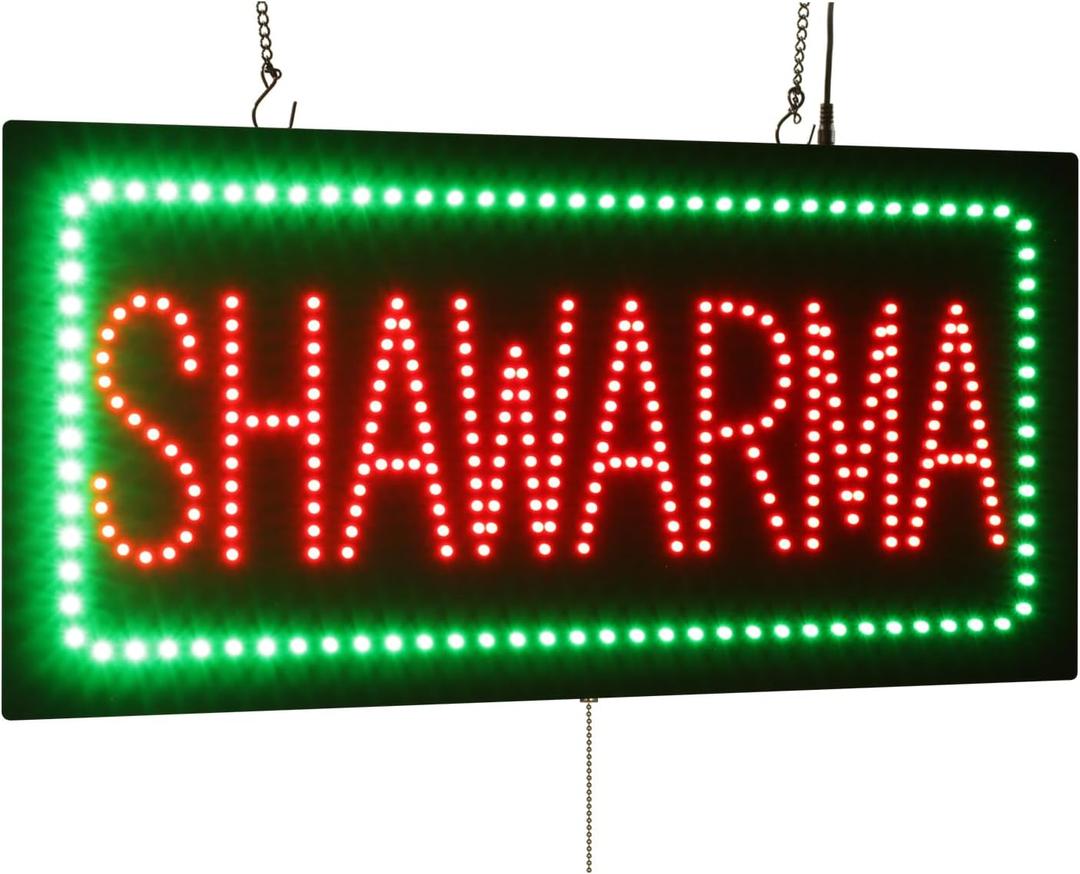 Shawarma Sign, 24"x12", 60x30cm, TOPKING, LED, Neon, Florescent, Signage, Signboard, Display, Billboard, Screen, Grand Opening, Gift