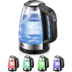 Electric Kettle, Aiheal Glass Kettle Temperature Control With 5 Colors LED Lights Variable, Keep Warm, Fast Boiling Electric Kettle, Stainless Steel Inner Lid & Bottom, 1.7L