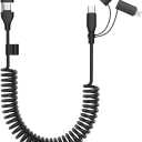 Coiled USB-C and Lightning Cable 3-in-1, 3FT iPhone 15 16 Car Charger Cord, 60W Fast Charging Cable for iPhone 16, Micro USB Universal Cable for Galaxy/iphpone Supports Apple CarPlay & Android Auto