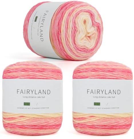 Aeelike Ombré Yarns for Crocheting, 3 Skeins Gradient Cake Yarn 100g (3.52 oz) 245m (267 Yards), Super Soft Yarns Cake with Vibrant Colors for Making Blanket Scarves Sweaters, Pink Yellow Gradient
