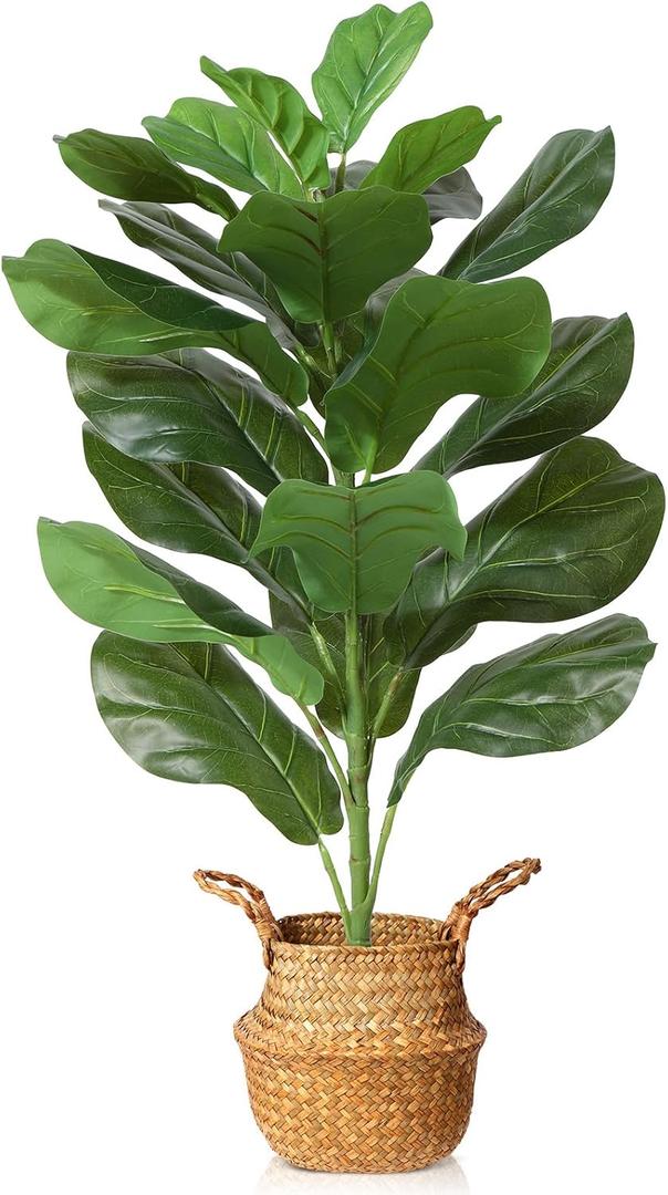 MOSADE Artificial Fiddle Leaf Fig Tree 30Inch Fake Potted Ficus Lyrata Plant with Handmade Seagrass Basket, Perfect Faux Plants Home Dcor for Indoor Outdoor Office Porch Balcony Bedroom Bathroom Gift (2ft 6in)