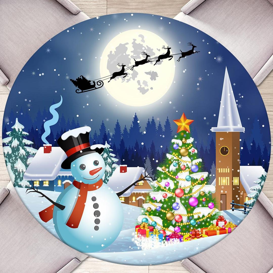 Round Fitted Tablecloth with Elastic Round Outdoor Tablecloths Christmas Fitted Table Covers for Tables Waterproof Reusable Vinyl Table Cloth for Indoor and Outdoor 44" (Round)