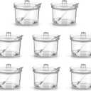 8 Pcs Clear Sugar Bowls Acrylic Salt Storage Jar with Lid and Spoon Organizer Condiment Holder Bottle Case for Kitchen Tea Spices Seasoning Restaurants Cocoa Bar