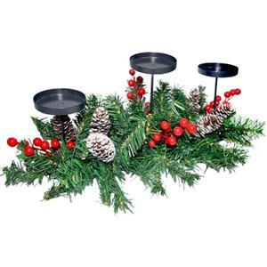 21.7" Christmas Table Centerpiece Christmas Candle Holders with 3 Iron Trays Red Berries Snowy Pine Cones Greenery Pine Christmas Garlands Decorations for Centerpiece Table Mantel Holiday Home Decor