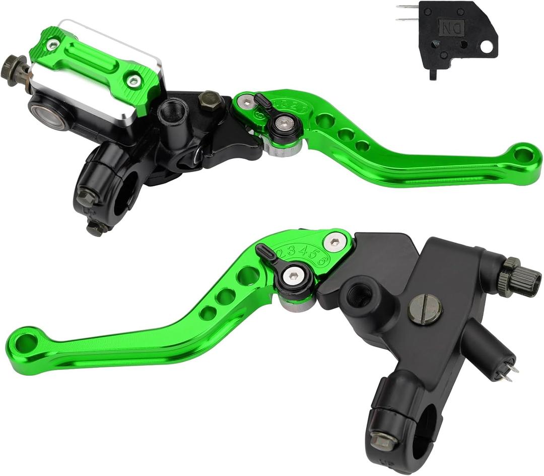 Motorcycle Clutch and Brake Lever, 7/8" 22mm CNC Handlebar Brake Master Cylinder Clutch Lever Left & Right Set Universal Replacement for Harley Honda Kawasaki Suzuki Yamaha (Green)