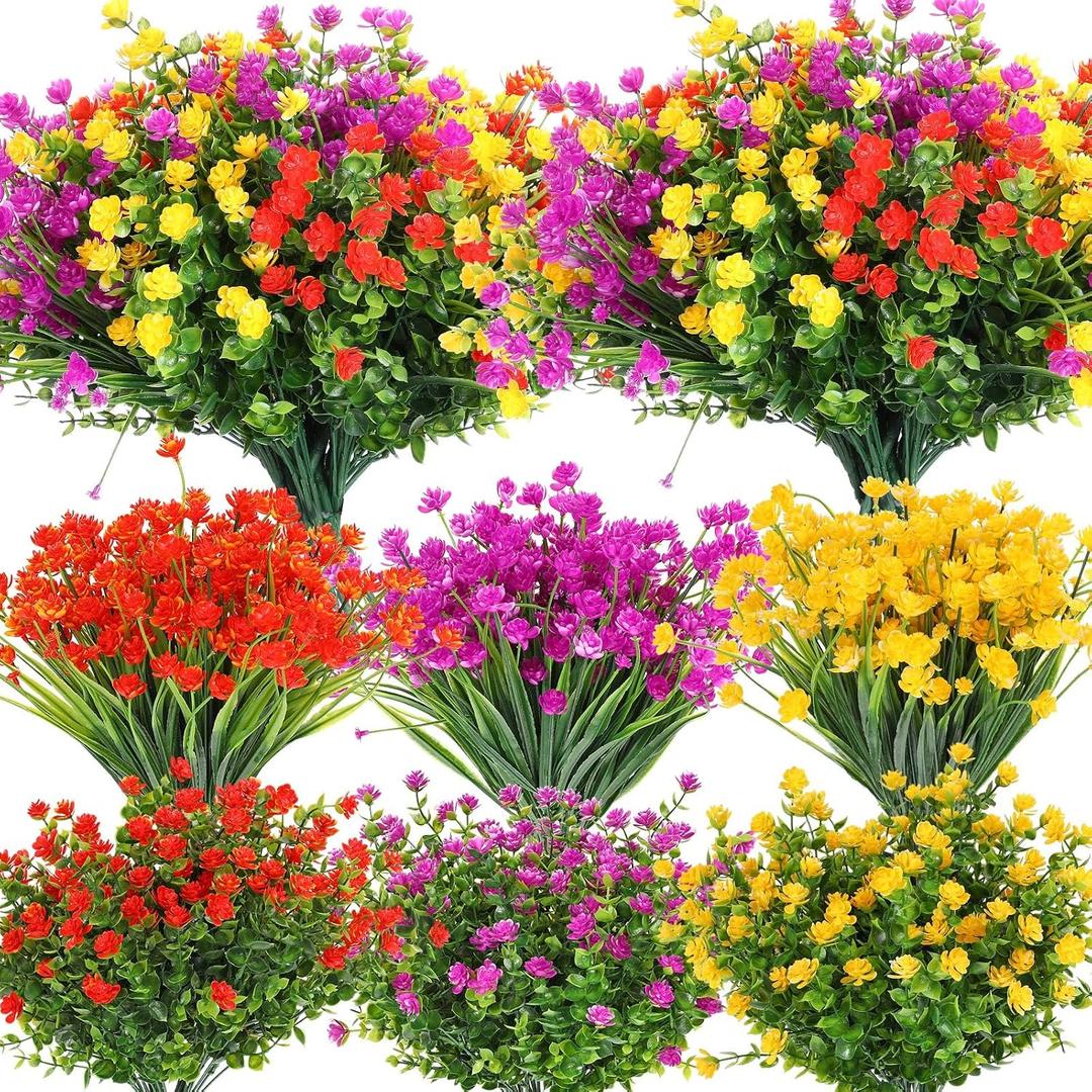 WILLBOND 36 Bundles Artificial Flowers for Outdoor, UV Resistant Faux Artificial Plants Shrubs Flower Bulk for Outside Front Porch Hanging Planter Window Box Garden Summer Decor (Bright Colors)