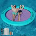 Round Floating Ring Inflatable Water Hammock Heavy Duty River Floats Lake Raft for Adults Tanning Pool Lounger Float Island Platform Pad Mat for Party (Mint Green+Pink)