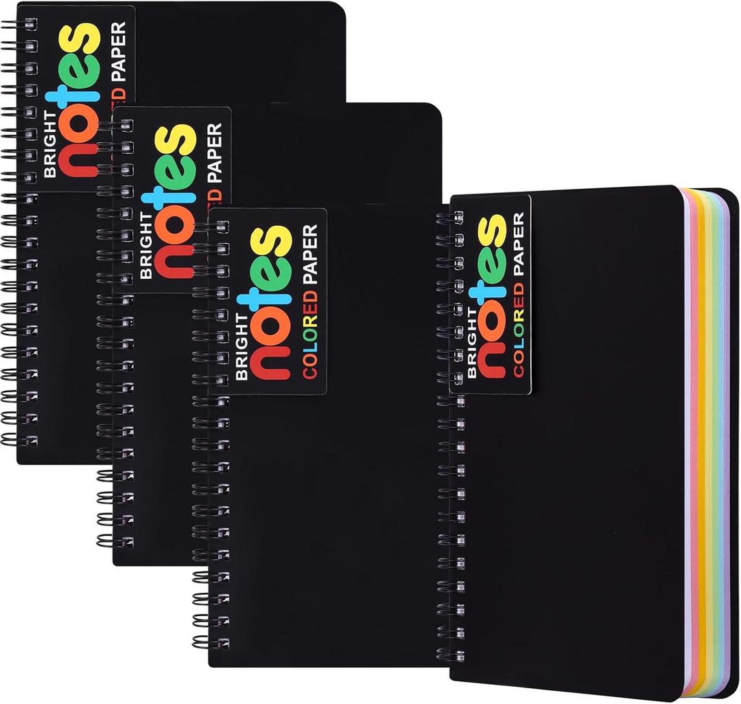 LABUK 4 Pack 5 x 7in Spiral Notebook, Spiral Journals, Poly Cover 7 Bright Neon Colored Lined Paper Memo Pads 100 Sheets/200 Pages for School, Office