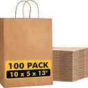 RACETOP 100 Pcs Kraft Shopping Bags 10x5x13 Inch Brown Paper Bags with Handles Bulk, Recycled Paper Gift Bag for Birthday Party Favors Grocery Retail Shopping Business (Large (Pack of 100))