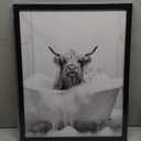 Highland Cow in Bathtub Wall Decor for Bathroom, Funny Animal Painting Pictures Canvas Wall Decor, Cute Animal Poster Art for Bathroom, Modern Black Frame Canvas Prints Ready to Hang 16"x20" (PH-009)