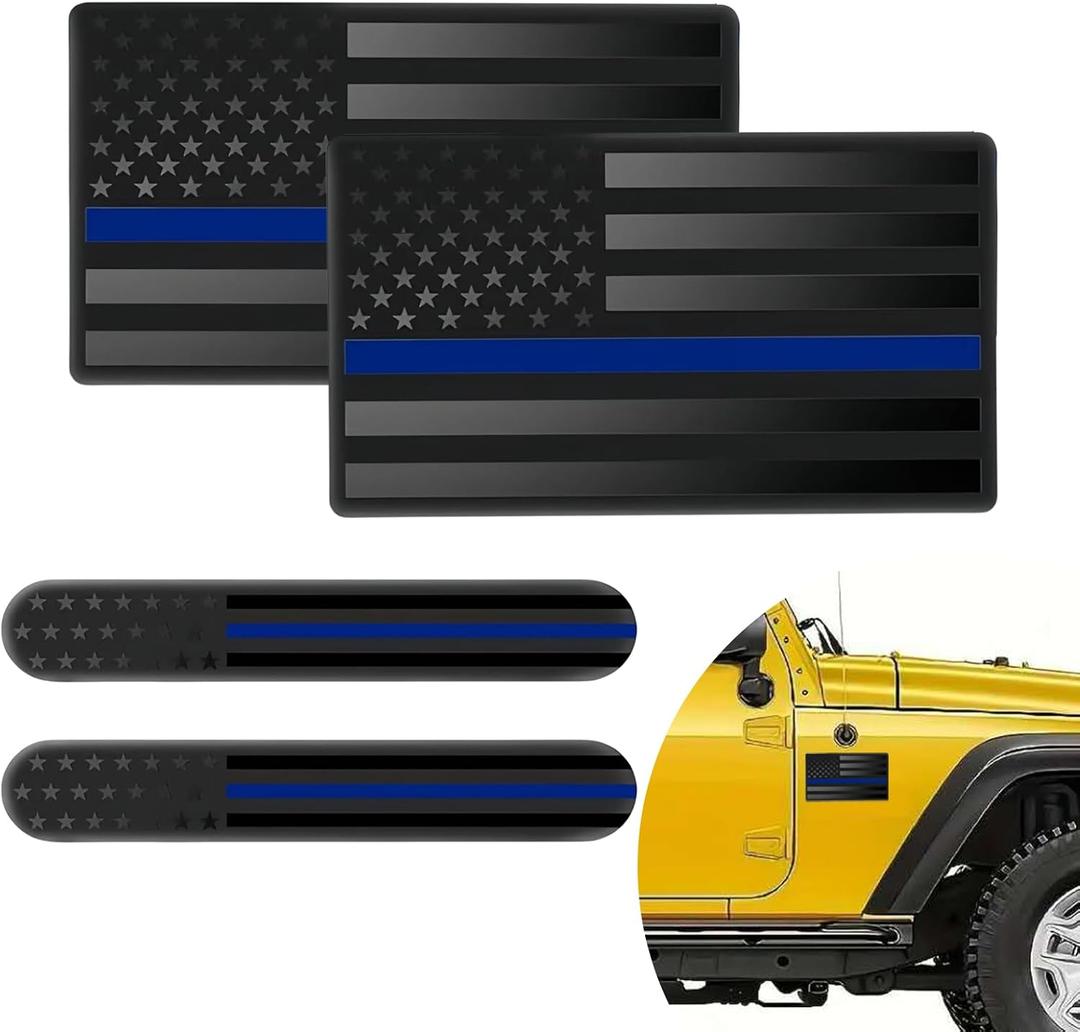 2 x 4PCS 3D Metal American Flag Emblem Decal USA Patriotic Car Sticker Blackout US Flag Badge for Car, Truck, SUV, Motorcycle, Patriotic Car Badges, Bumper, Window, Fender Accessories (Blue)