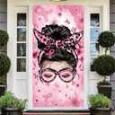 2 x Breast Cancer Awareness Door Cover and Porch Sign Banner - Pink Ribbon Decorations and Supplies for Home