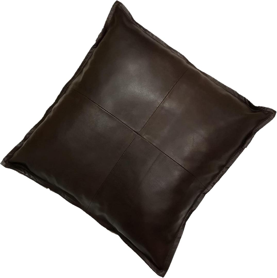LEATHER FARM Brown(Dual-Tone) Thick Genuine Leather Pillow Cover Decorative for Couch Throw Pillow Case Leather Cushion Cover Solid Color (Brown, 20"x20")