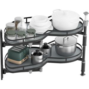 Blind Corner Cabinet Pull Out Organizer Swing Left Lazy Susan for Corner Cabinet 32in, 2-Tier Shelf Kitchen Cupboard Magic Corner Pull Out with Soft Close, Adjustable Height, Metal Black