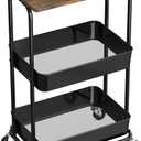 Simple Houseware 2-Tier Rolling Utility Cart with Lockable Wheels and Wood Top, Metal Storage Organizer Trolley for Kitchen, Bathroom, Office, Craft Room, Rustic Brown