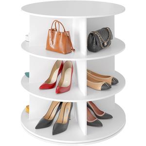 SpaceAid 3 Tier Rotating Shoe Rack Tower, Spinning Shoe Display Lazy Susan, Revolving 360 Shoe Rack Storage Round Carousel, Vertical Handbag Rotate Shoes Closet Organization (3-Tier White)