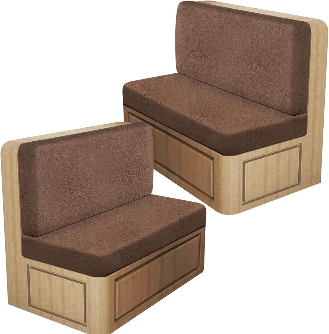Leather Look RV Dinette Cushion Covers, Stretch Camper Cushion Slipcovers for Travel Trailer Couch RV Booth Seat, Replacement Camper Sofa Chair Protector (2 Backrest Cover & 2 Bench Cover,Brown)