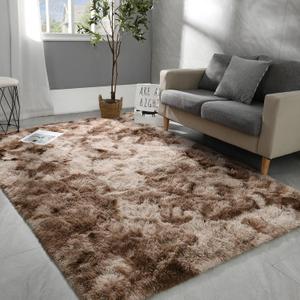 Hutha 8x10 Large Area Rugs for Living Room, Super Soft Fluffy Modern Bedroom Rug, Tie-Dyed Brown Indoor Shag Fuzzy Carpets for Girls Kids Nursery Room Home Decor