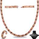 Copper Necklace for Men Women - Magnetic Necklace 99% Solid Pure Ring Set Ultra Strength Magnets - Copper Chain with Adjustable Sizing Tool and Present Box