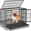 Homey Pet 37 inch Stackable Heavy Duty Dog Crate, Indestructible Escape Proof Dogs Cage Kennel with Lockable Wheels, Removable Tray & Metal Grid, Double Doors for High Anxiety Medium/Small Dogs (36.6"L x 22.5"W x 29.1"H)