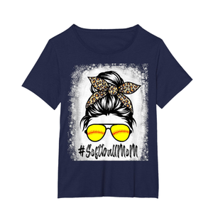 Bleached Softball Mom Life With Leopard and Messy Bun Player T-Shirt 5XL