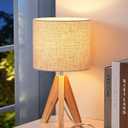 EDISHINE Small Table Lamp, Boho Bedside Lamp with Linen Fabric Shade, Wood Tripod Nightstand Lamp for Nursery, Living Room, Bedroom, Narrow End Table, UL Listed, 14.2 Inch, ON/Off Switch