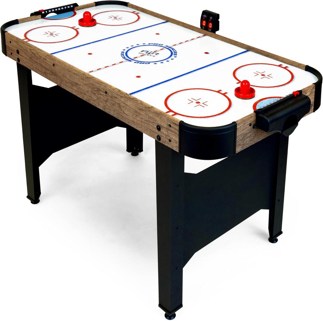 GoSports 48 Inch Air Hockey Arcade Table - Oak or Black - Includes 2 Pushers, 3 Pucks, AC Motor, and LED Scoreboard