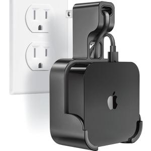 volport Wall Mount Holder Bracket for Apple TV 4k 3rd Generation - Outlet Hanger Stand for Apple-TV 4k+ Gen 3 Built-in Cable Management, Hide & Store Messy Wires, Black