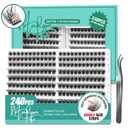 Self Adhesive Lash Clusters, 240 Pcs Individual Eyelashes No Glue Needed, 816mm Wispy Cluster Lashes, DIY Lash Extension Kit for Natural Volume Look with Tweezers