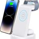 3 in 1 Charging Station for Apple Device, Wireless Charger for iPhone 16 15 14 13 12 11 Pro Max & Apple Watch iwatch- Charging Stand Dock for AirPods (White)