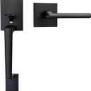 goldenwarm Black Front Door Handle, Entry Door Handle and Reversible Handle Lever, Single Cylinder Front Door Lock Only, Matte Black Entry Way Handleset (Square no Deadbolt)