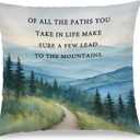 Watercolour Mountain Nature Forest Inspirational Pillow Covers 18x18, Rustic of All The Paths You Take in Life Decorative Throw Pillow Covers for Home Bedroom Living Room