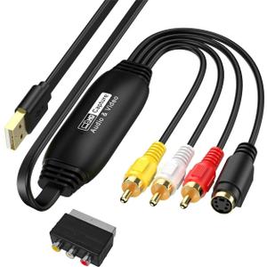 VHS to Digital Converter, USB Video Capture Card, RCA AV to USB Audio Video Transfer Grabber, Convert Analog VHS VCR to Digital Adapter for PC DV Camera DSLR DVD Compatible Windows Mac OS (Orange)