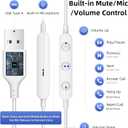 USB Headphones 7.5FT Long Cord Computer Headset Wired Earbuds Lightweight In-Ear Noise Isolation Hifi USB A Earphone with Mic Mute Volume Control for Chromebook PC Laptop Destop for Dell School Office