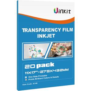 Uinkit 11x17 Transparency Film Inkjet Dye Inks 20 Sheets OHP Overhead Projector Acetate Sheets for Crafts Inkjet Printer Clear Transparent Paper