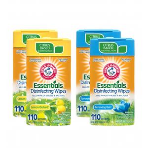 Arm & Hammer Essentials Disinfecting Wipes, Lemon Orchard and Renewing Rain Variety 110 Count (Pack of 4)