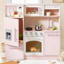 Tiny Land Play Kitchen for Kids, Upgraded Wooden Kitchen Toy with Complete Play Areas, Pretend Cooking Set with Sink, Stove, Microwave, Toy Coffee Station & Storage for Kids Ages 3+, 31.89" W x 11.42" D x 31.5" H