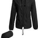 Avoogue Raincoat Women Lightweight Waterproof Rain Jackets Packable Outdoor Hooded Windbreaker (Medium, Black)