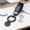 Metal Keychain Car Key Holder with 2 Key Rings Leather Key Pendant for Men & Women (Black)