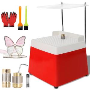 Podoy Upgrade Stained Glass Grinder Kit 4300r/min with 5/8" & 1" Diamond Grinder Bit+Acrylic Baffle& Stand, 110 V 65W Mini DIY Power Industrial Glass Ceramics Grinding Tool -Red