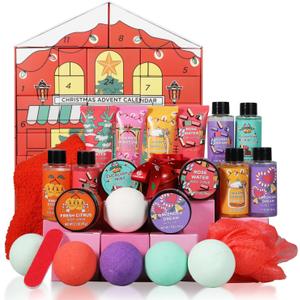 Advent Calendar 2025-24 Days of Skincare Beauty Advent Calendar for Adults, Christmas Gifts for Women, Bath and Body Gift Set for Teen Girls, Girlfriend, Wife (Red)